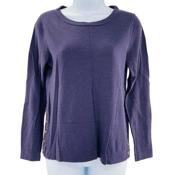 White Stuff Purple Wool Blend Button Sides Scoop Neck Long Sleeve UK Sweater 8 - Picture 1 of 11